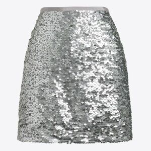 NWT J Crew Silver Sequin Mini Midi Skirt size 8